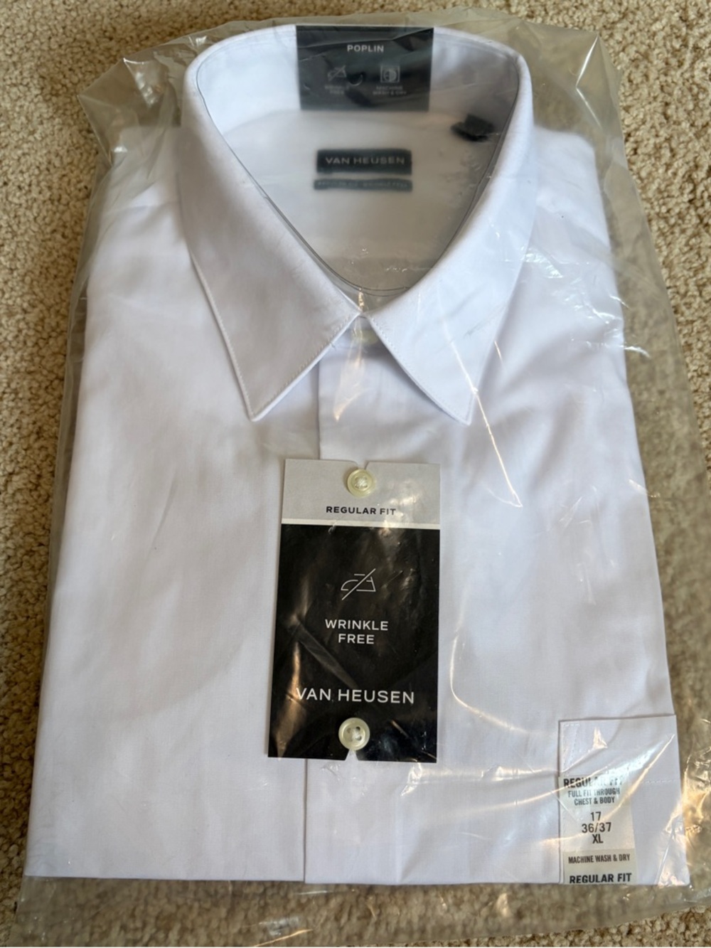 Van Heusen White Poplin Dress Shirt - Regular Fit Sz 17 36/37 XL